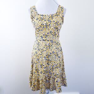 New Gilli Floral Sundress Small, Sleeveless, Yellow Blue Fit Flare Boho Festival